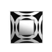 Black and Mirrored Glass 24 1/2 Inch Square Wall Mirror 805572884313  362412040426